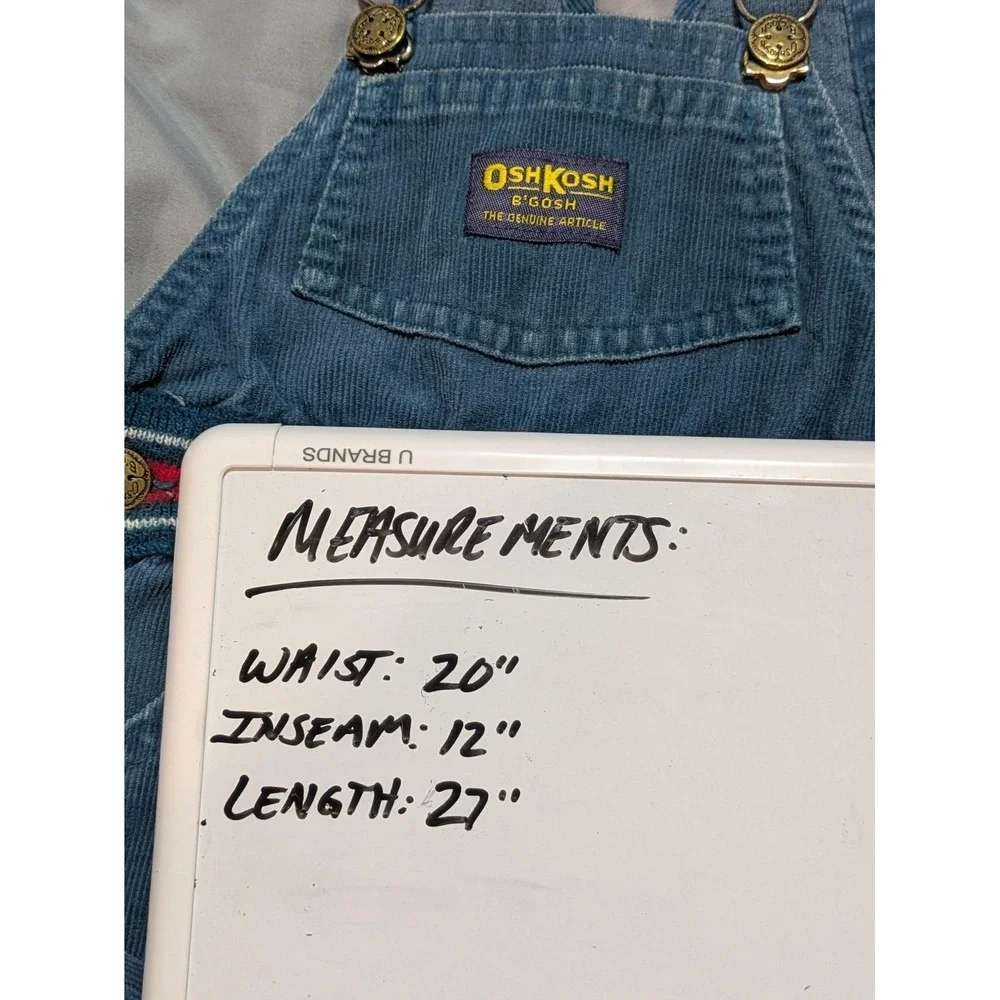 VTG OshKosh B'gosh Overalls Toddler 2T Blue Corduroy Knit Cuff USA Vestbak 80s